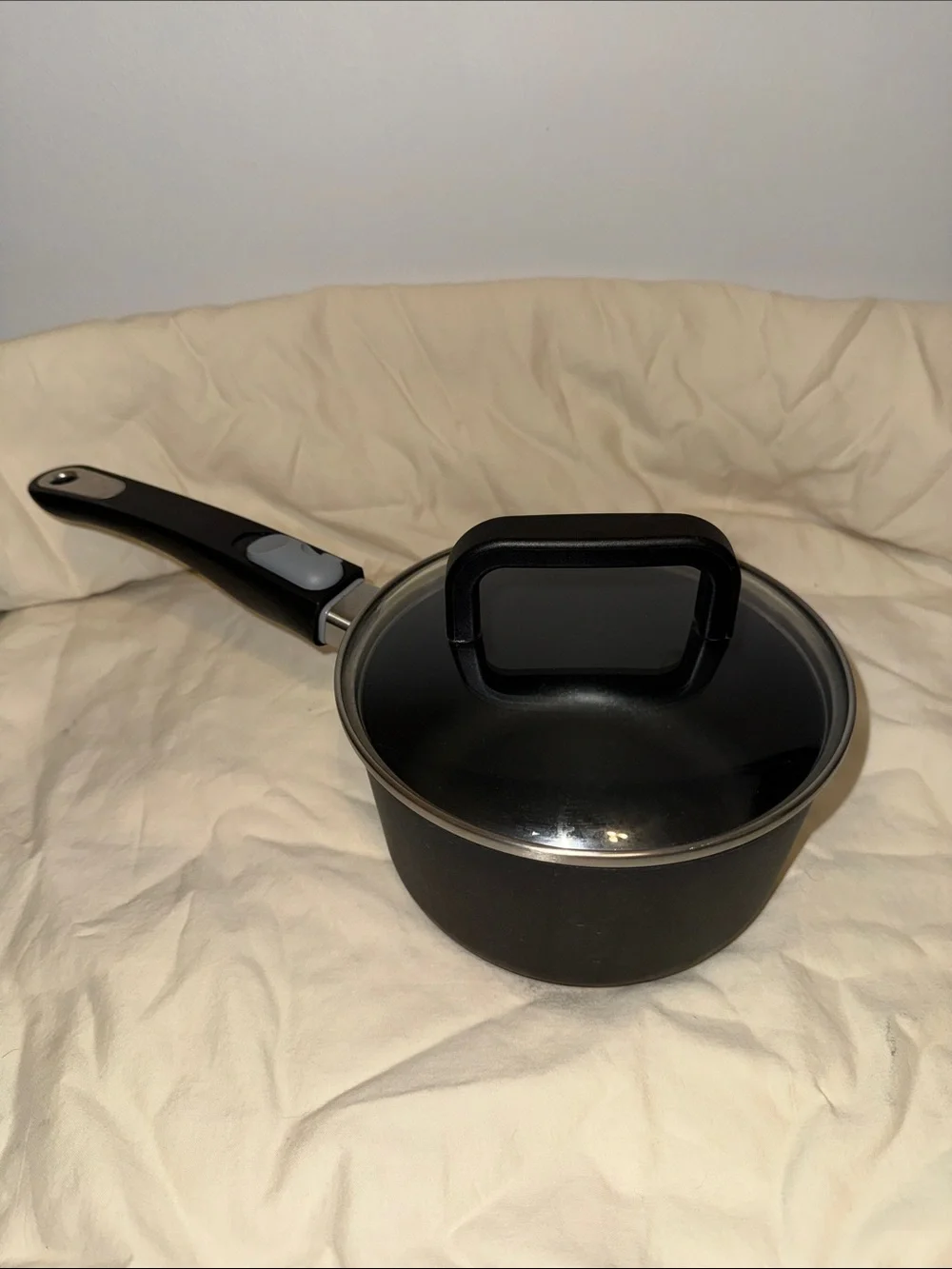 Small Black Nonstick Saucepan with Glass Lid